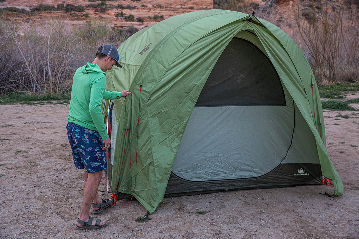REI Co-op Wonderland 4 Tent (staking out tent)